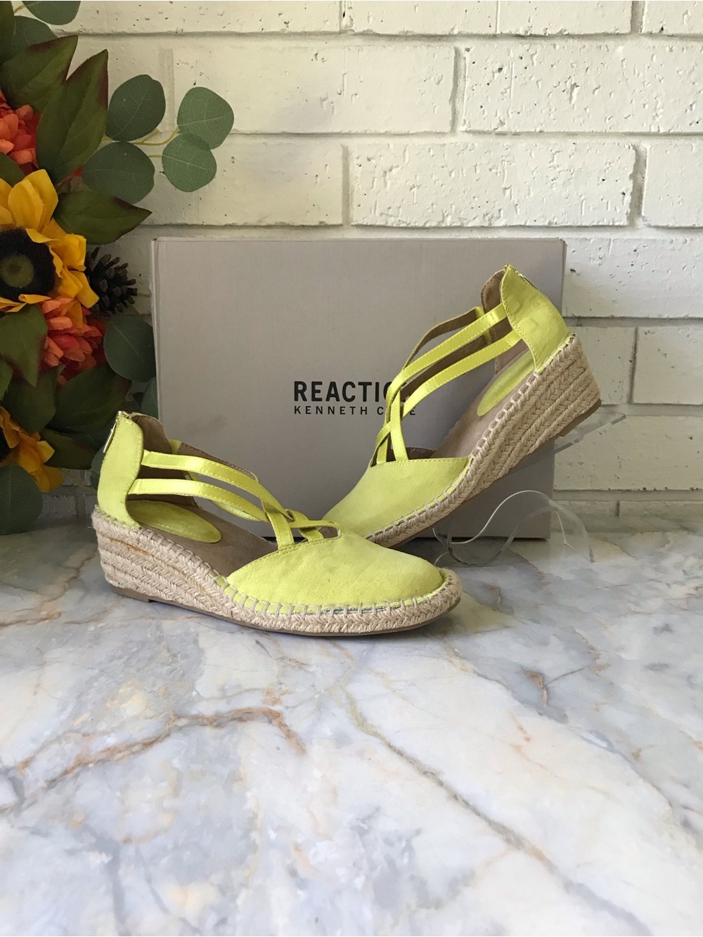 Reaction Kenneth Cole Lemongrass Espadrille Wedge Sandals Size 6.5